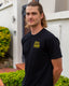 Black tshirt with yellow embroidered design